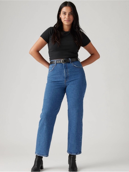 Levi's Denim - Levi's Indigo Wash Wide Ribcage Straight Ankle Cropped High Rise Denim Jeans